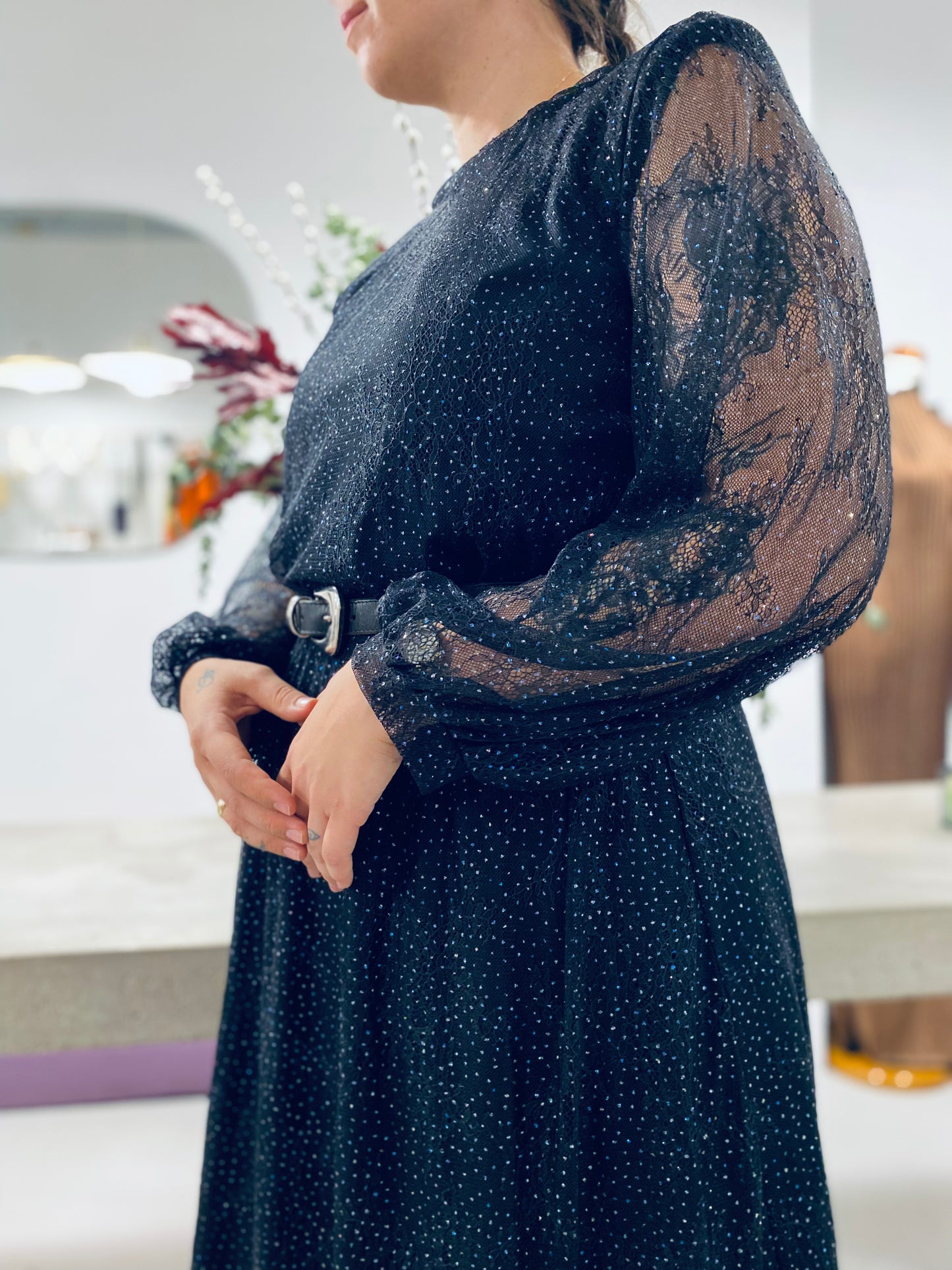 Maxi French Lace Dress In Black