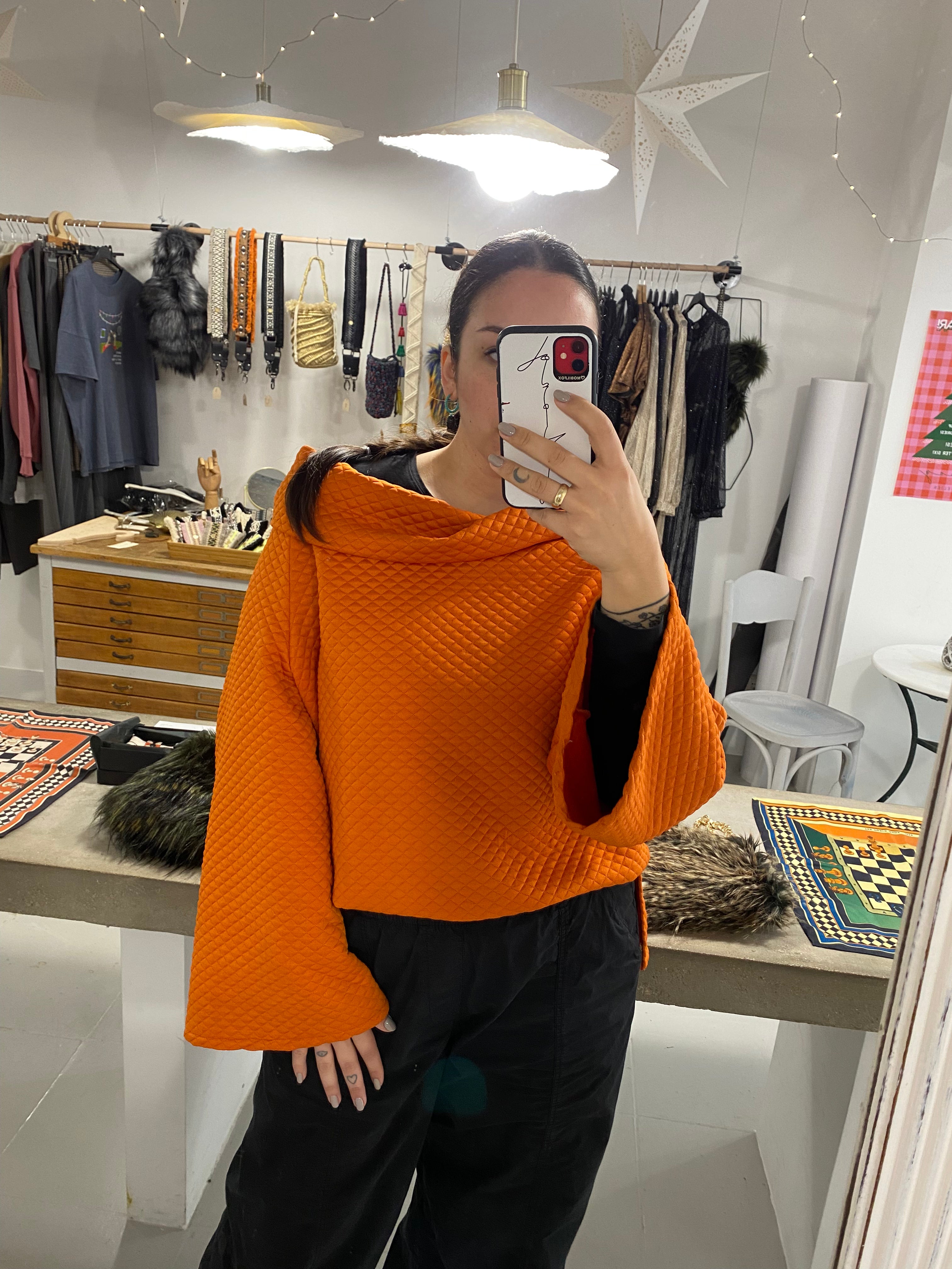 Orange Capitone Top With Wide Neck