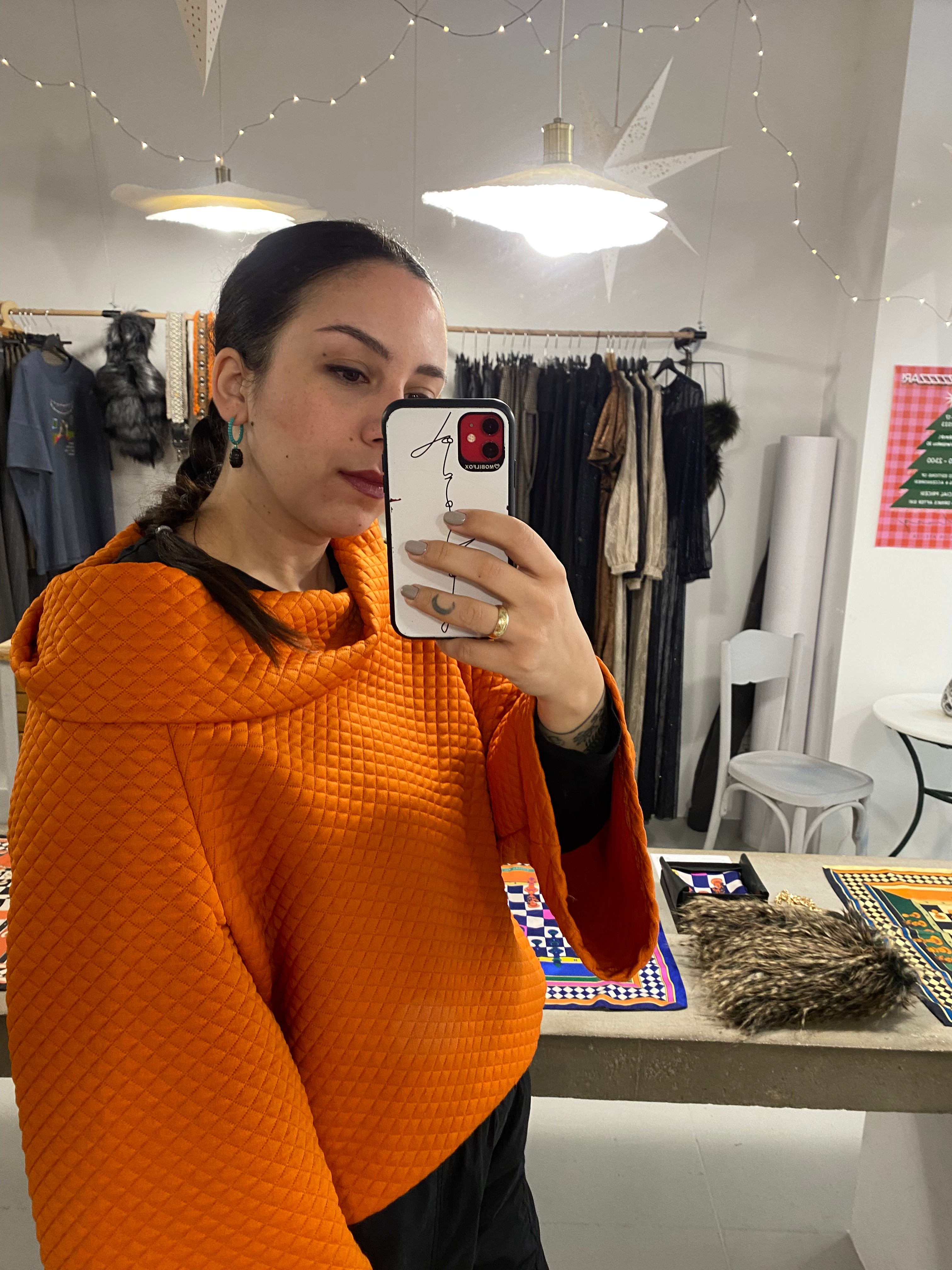 Orange Capitone Top With Wide Neck