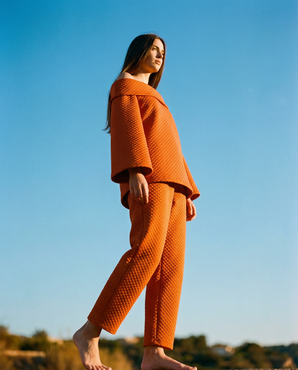 Orange Capitone Top With Wide Neck