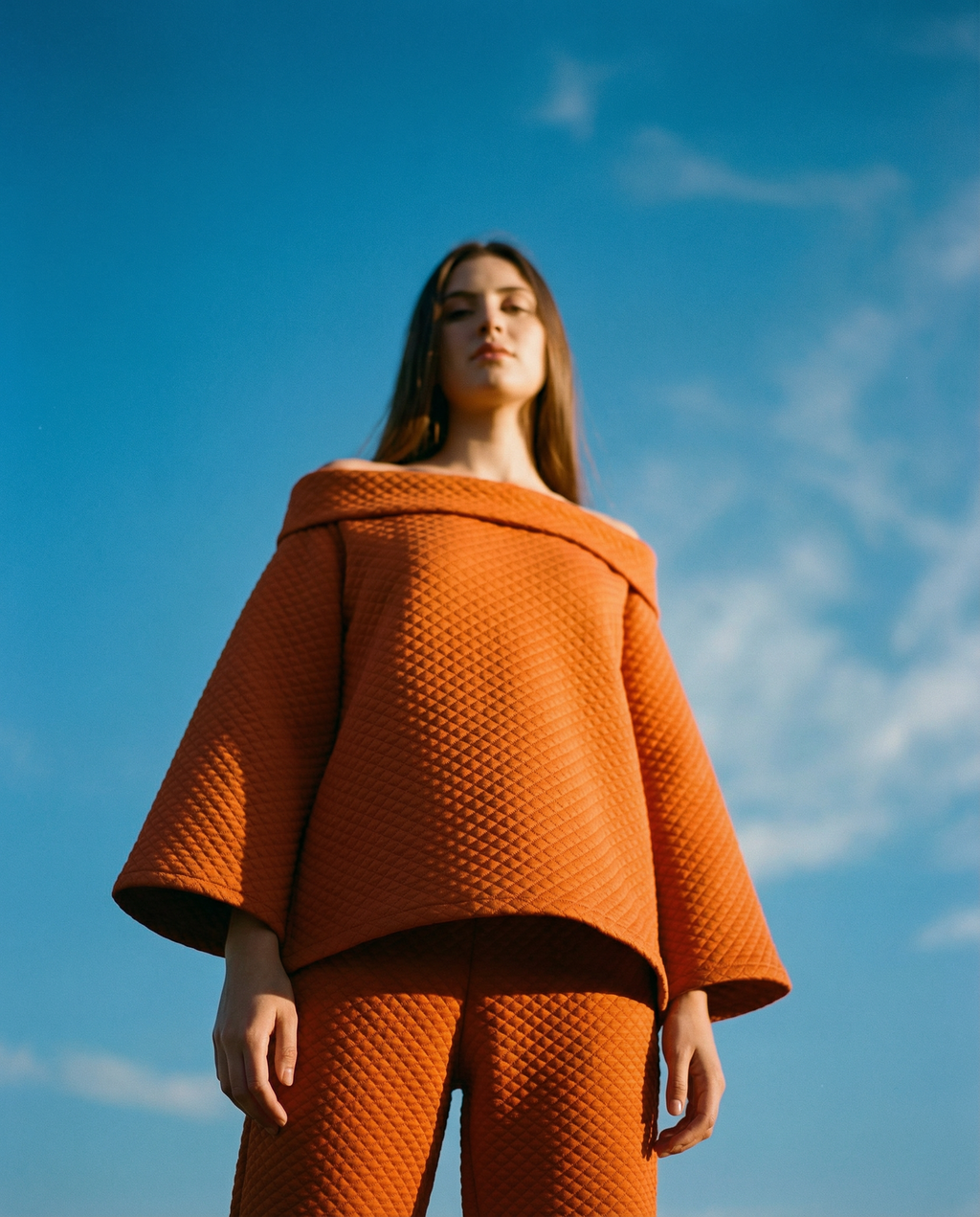 Orange Capitone Top With Wide Neck