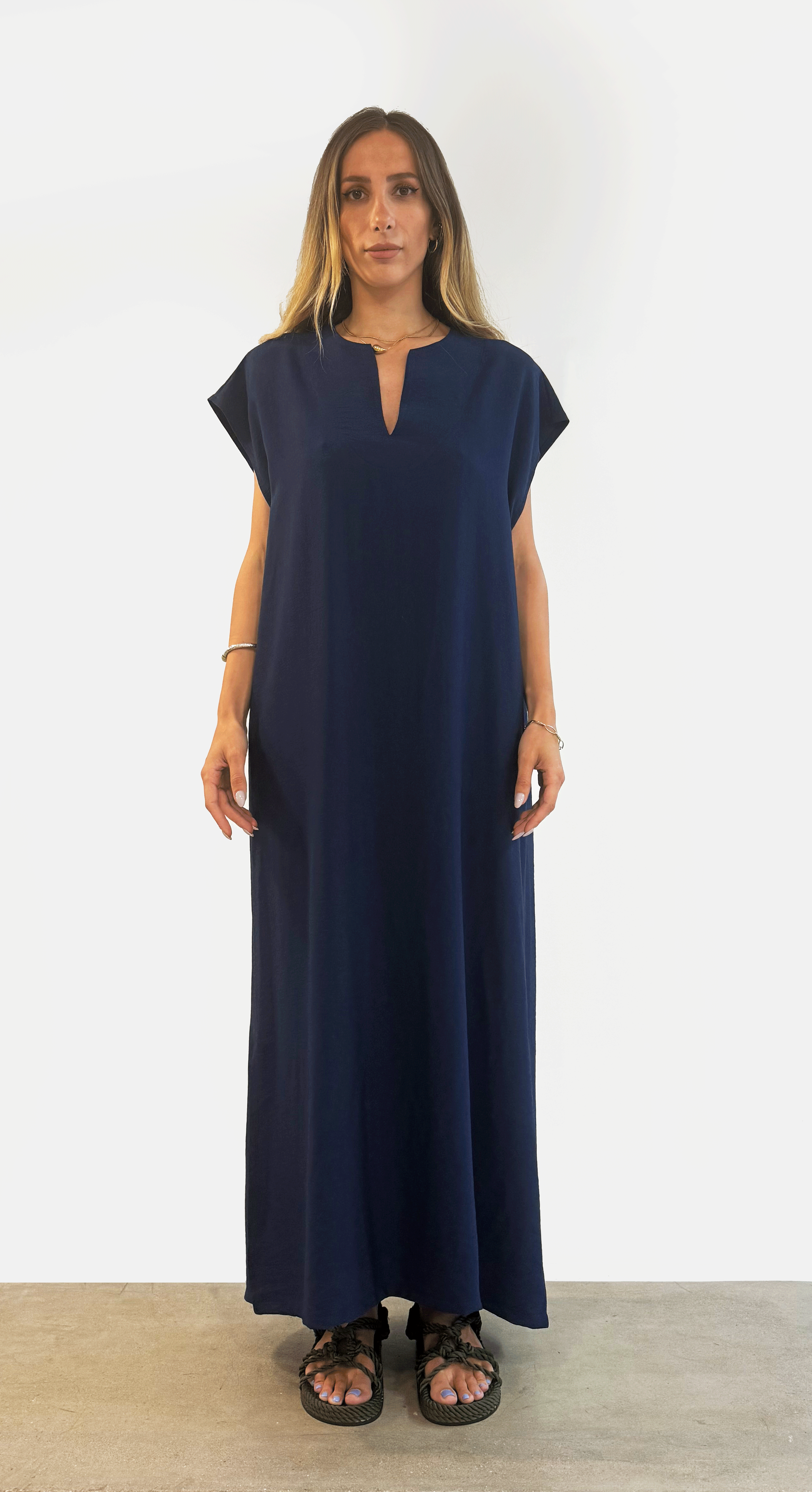 Maxi Linen Blend Dress ( Navy Blue)