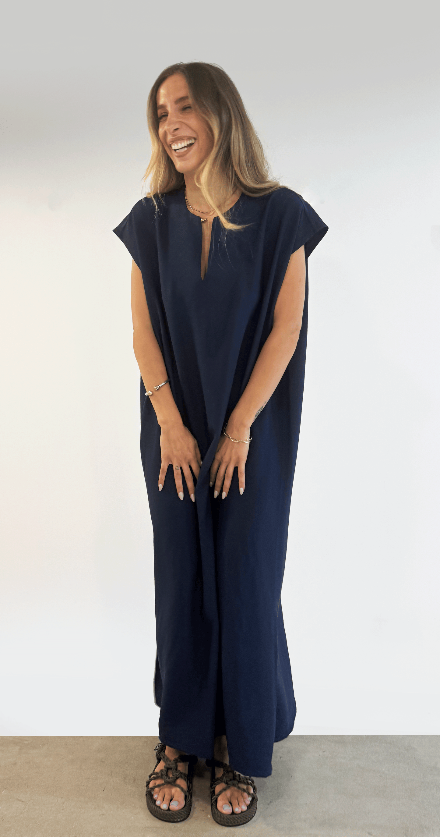 Maxi Linen Blend Dress ( Navy Blue)