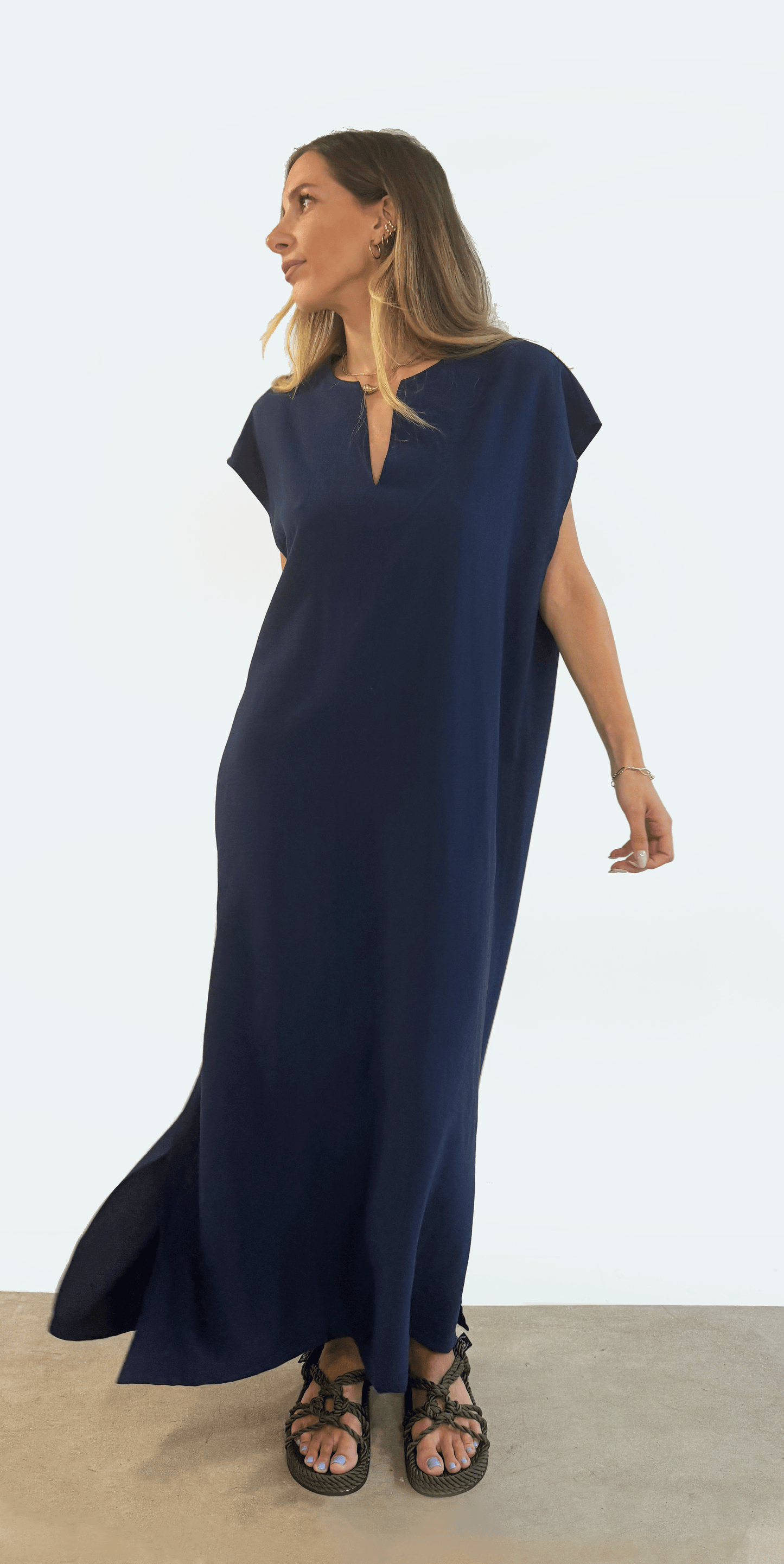 Maxi Linen Blend Dress ( Navy Blue)