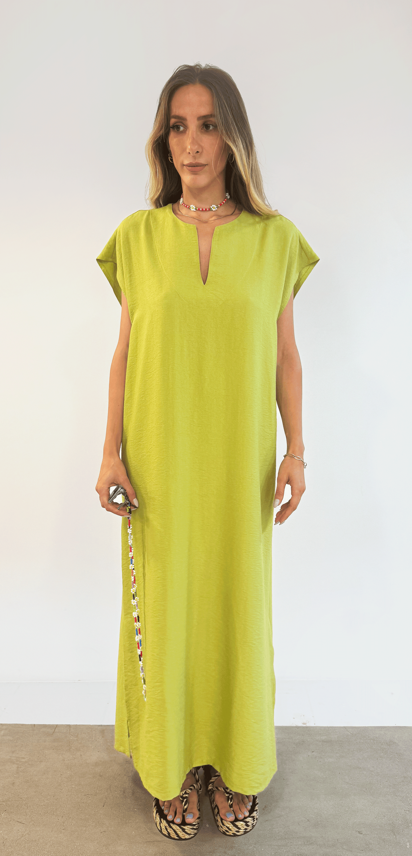 Maxi Linen Blend Dress (Kiwi )