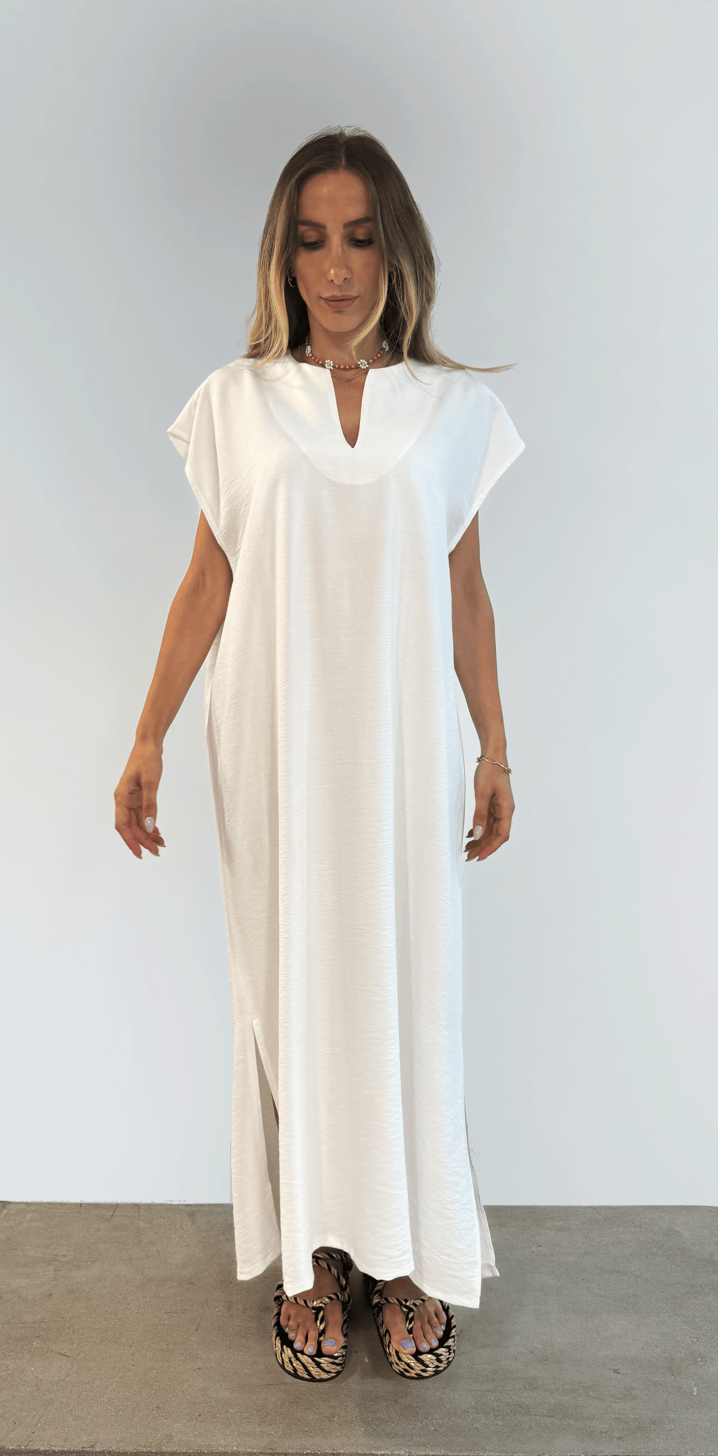 Maxi Linen Blend Dress (Off White)