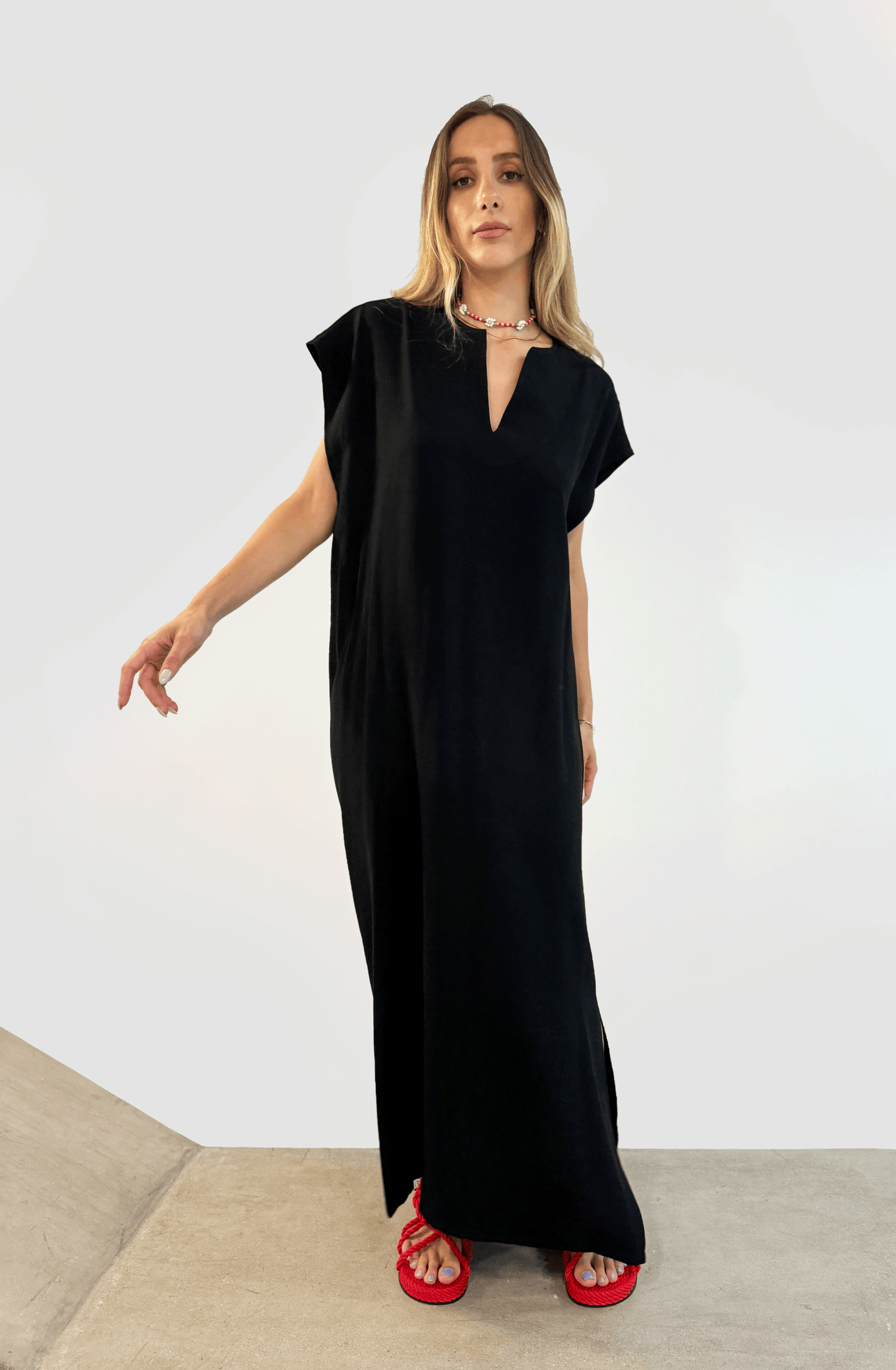 Maxi Linen Blend Dress ( Black)