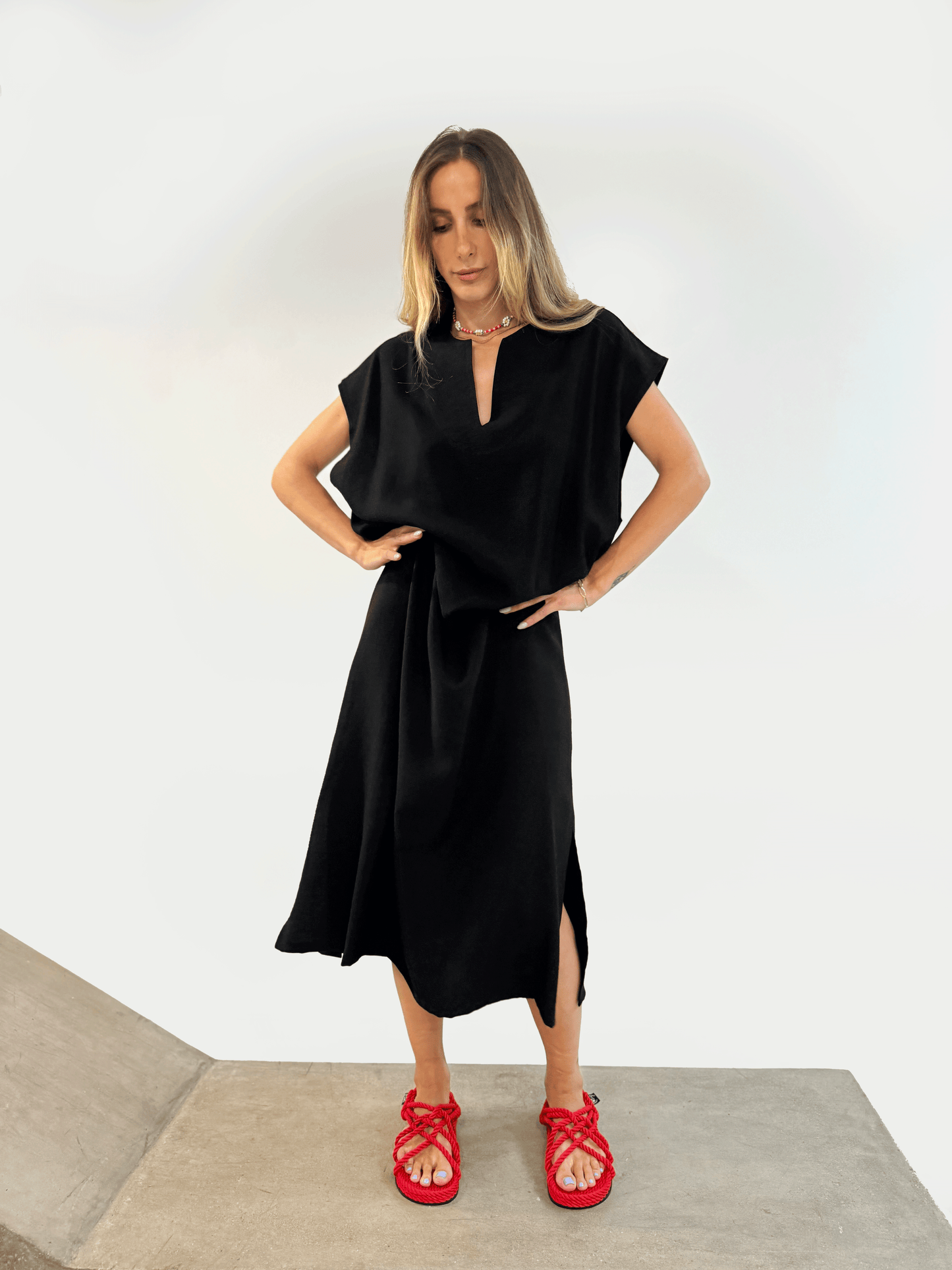 Maxi Linen Blend Dress ( Black)