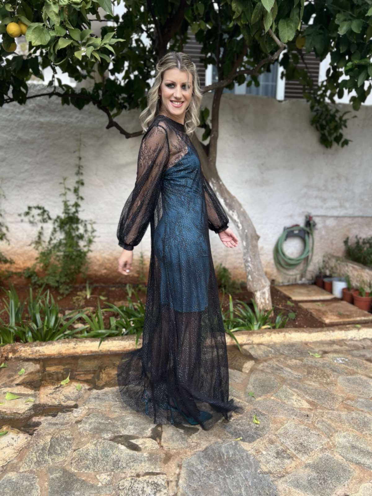 Maxi French Lace Dress In Black