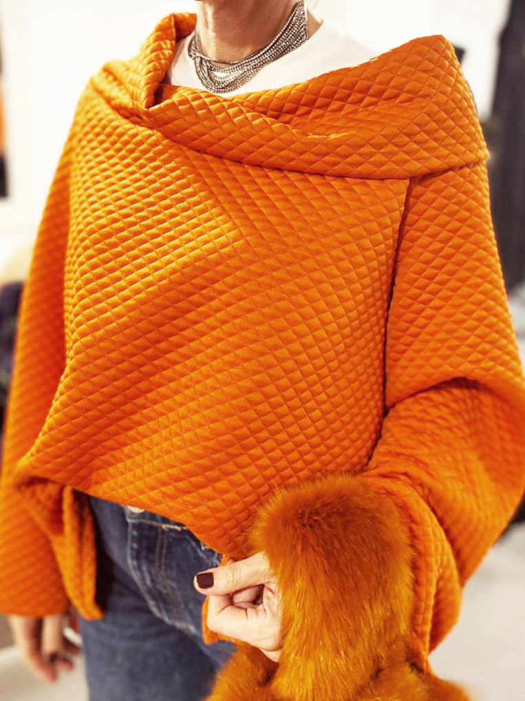 Orange Capitone Top With Wide Neck