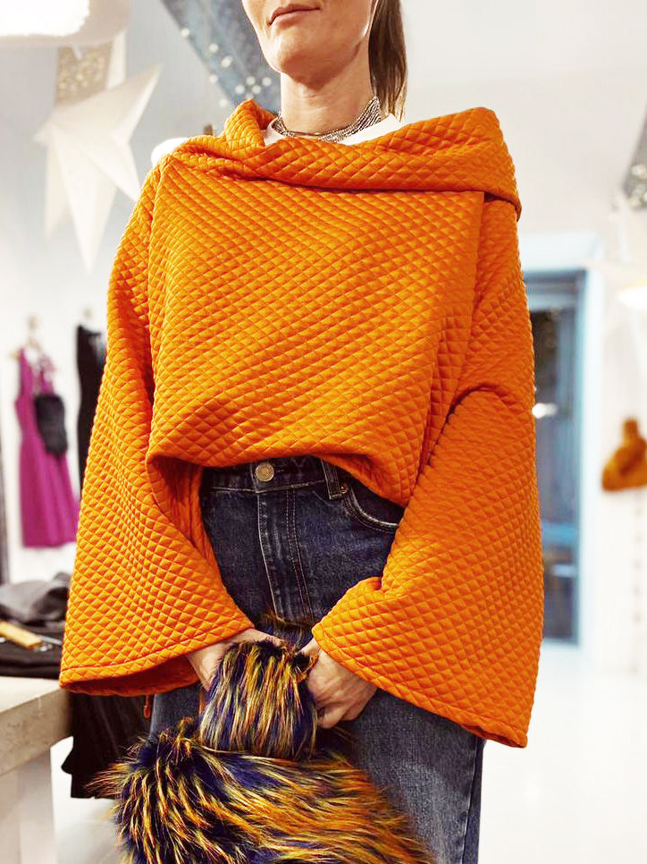 Orange Capitone Top With Wide Neck